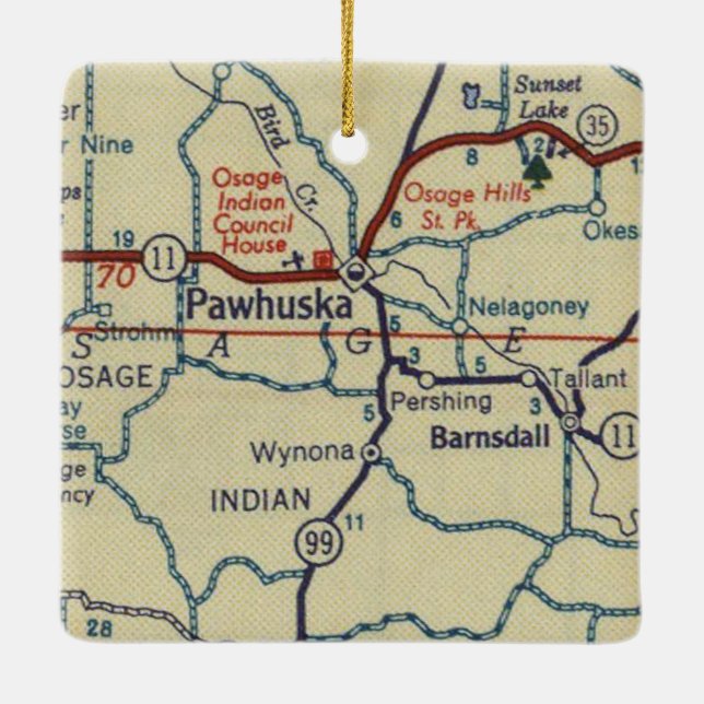 Adorno De Cerámica Mapa retro de Pawhuska OK (Reverso)
