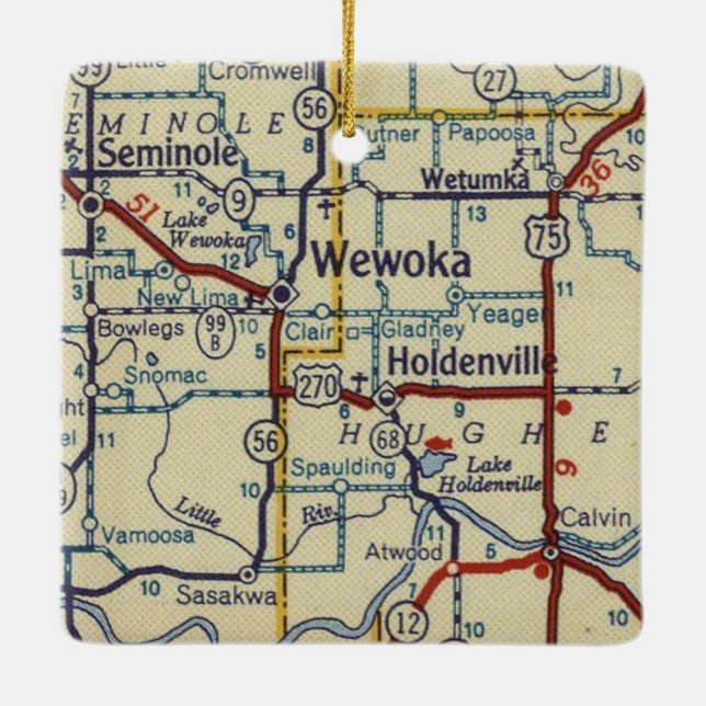 Adorno De Cerámica Mapa retro de Wewoka OK (Reverso)