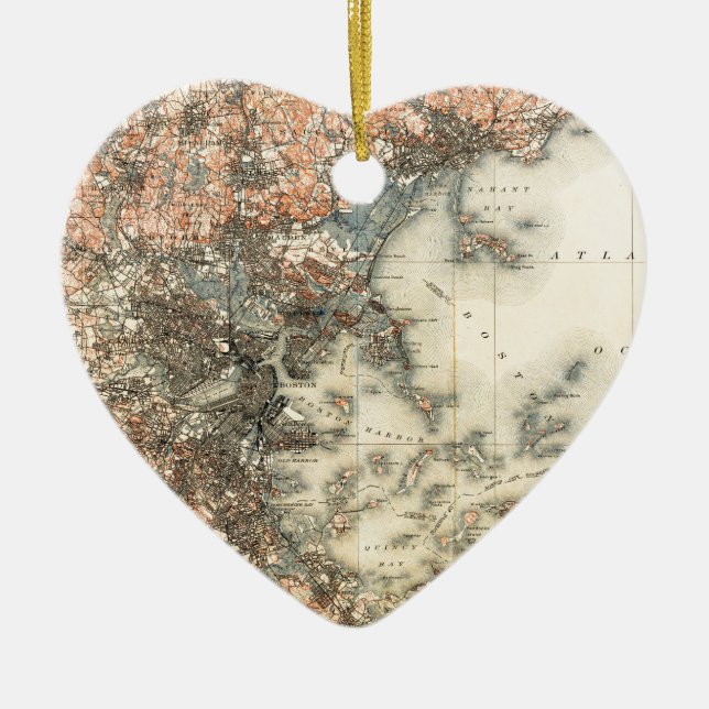 Adorno De Cerámica Mapa topográfico de Boston Massachusetts en 1898 (Frente)