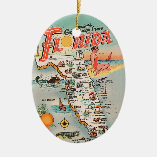 Adorno De Cerámica Mapa turístico de la Florida antigua (Frente)