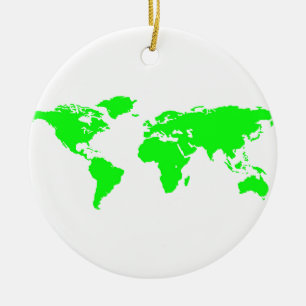 Adorno De Cerámica Mapa Verde del Mundo Blanco