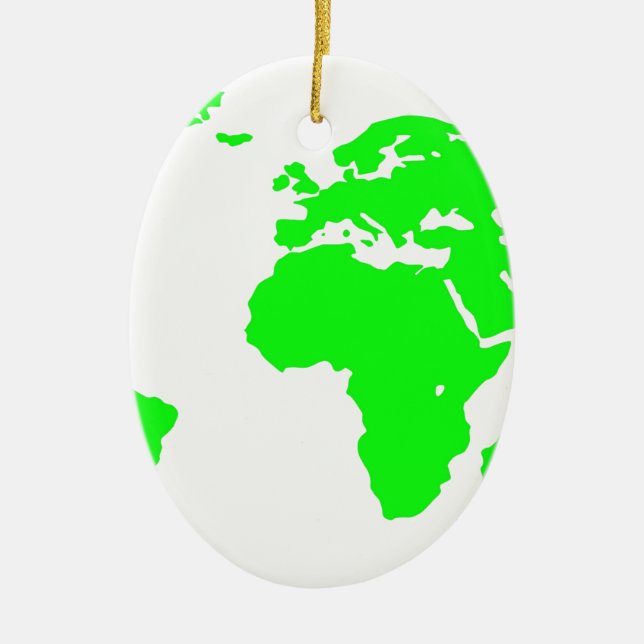 Adorno De Cerámica Mapa Verde del Mundo Blanco (Frente)