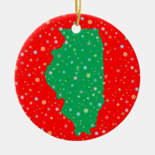 Adorno De Cerámica Mapa verde y rojo festivo de los copos de nieve de