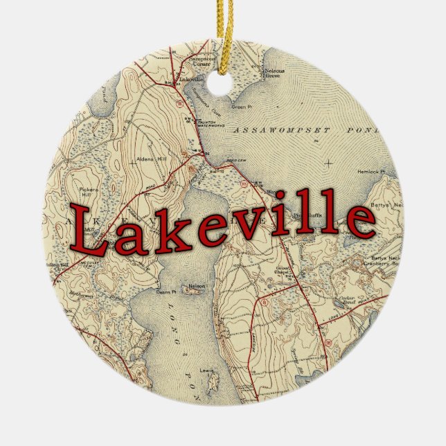 Adorno De Cerámica Mapa viejo de Lakeville Massachusetts (Frente)