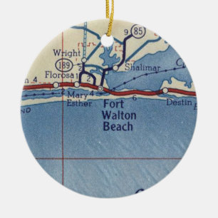 Adorno De Cerámica Mapa Vintage de Fort Walton Beach