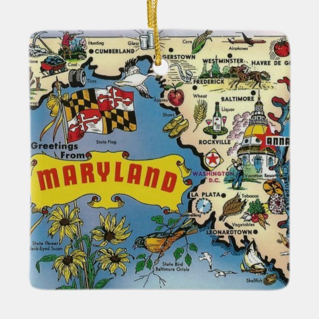Adorno De Cerámica Mapa Vintage de Maryland (Anverso)