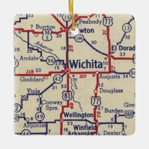 Adorno De Cerámica Mapa Vintage de Wichita KS