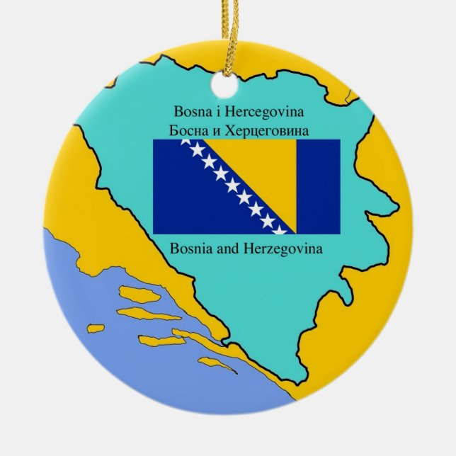 Adorno De Cerámica Mapa y bandera de Bosnia y Hercegovina (Frente)