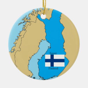 Adorno De Cerámica Mapa y bandera de Finlandia