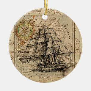 Adorno De Cerámica Mapa y barco del antiguo general de Francia