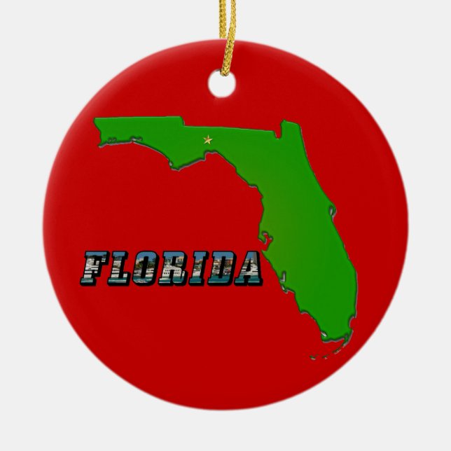 Adorno De Cerámica Mapa y texto del estado de Florida (Frente)