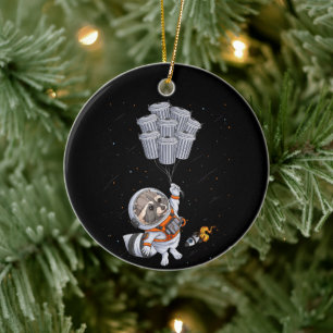 Adorno De Cerámica Mapache astronauta divertido Luna basura spa