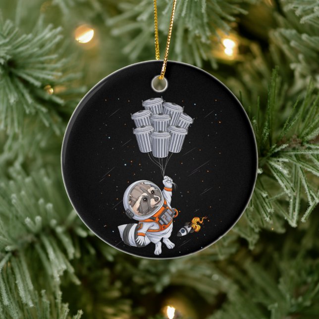 Adorno De Cerámica Mapache astronauta divertido Luna basura spa (Árbol)