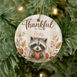 Adorno De Cerámica Mapache de Acción de Gracias de Otoño Amigosgiving