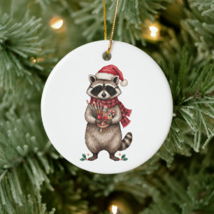Adorno De Cerámica Mapache de Navidad Artista Sombrero de Santa Pince