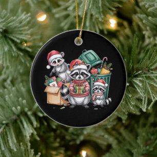 Adorno De Cerámica Mapache Divertido De Navidad Zarigüeya & Gatos Cal
