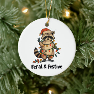Adorno De Cerámica Mapache Feroz y Festivo Luces de Navidad