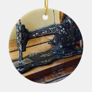 Adorno De Cerámica Máquina De Coser Vintage Con Motif Floral
