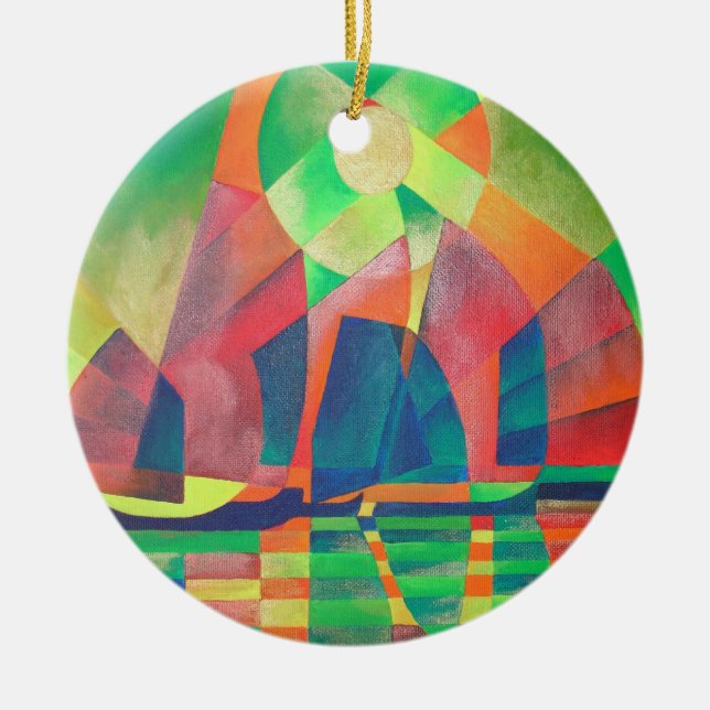 Adorno De Cerámica Mar de Verde con basura abstracta cubista (Frente)