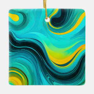 Adorno De Cerámica "Marbella" Olas de remolinos amarillos azules