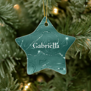 Adorno De Cerámica Marble Glitzy verde esmeralda
