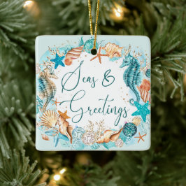 Adorno De Cerámica Marcas de caballito de mar costero y granjas