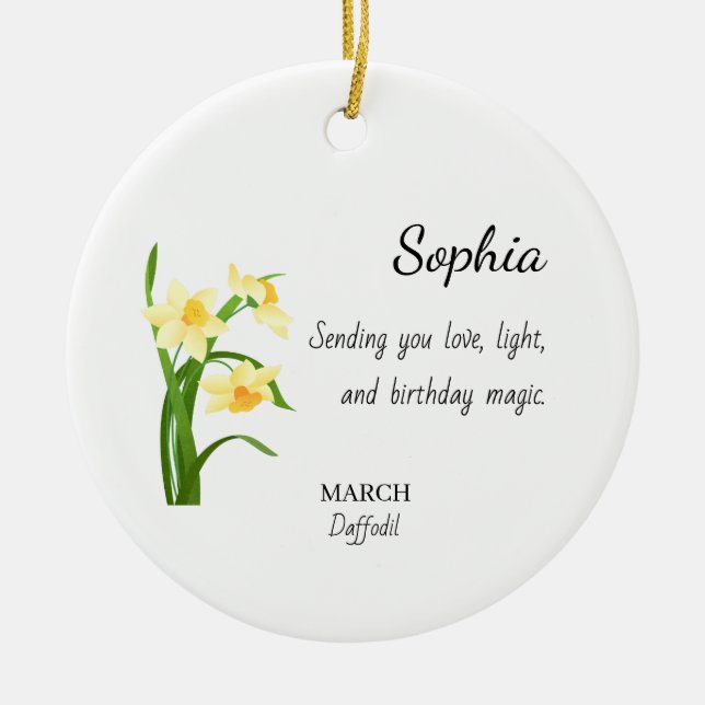 Adorno De Cerámica March Daffodil Personalized Birthday (Frente)