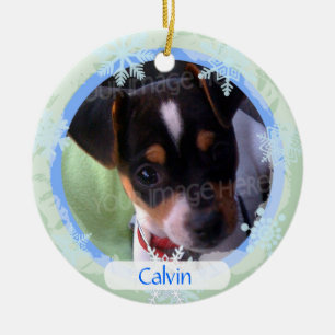 Adorno De Cerámica Marco bilateral personalizado de la foto azul y