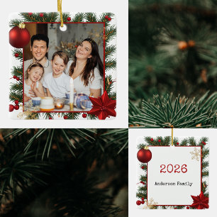 Adorno De Cerámica Marco de año nuevo con estrella roja Foto Familia