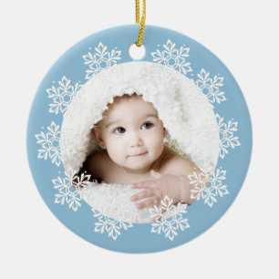 Adorno De Cerámica Marco de copo de nieve azul lindo niño bebé Navida