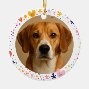 Adorno De Cerámica Marco de Corazones Florales con Foto de Mascota Pe