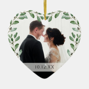 Adorno De Cerámica Marco De Foliage   Fecha especial y dos fotos