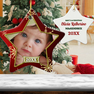 Adorno De Cerámica Marco de foto de la 1ª Navidad del bebé