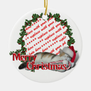 Adorno De Cerámica Marco de Foto de Navidad de Gato de Caramelo