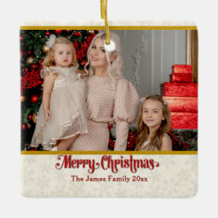 Adorno De Cerámica Marco de Foto Personalizado Feliz Navidad y Año Nu