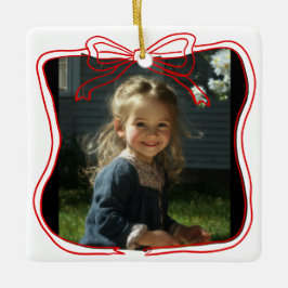 Adorno De Cerámica Marco de lazo rojo con foto personalizada