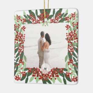 Adorno De Cerámica Marco de Navidad con Monograma de Foto de Recién C