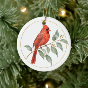 Adorno De Cerámica Marco de oro personalizado con cardenal rojo botán