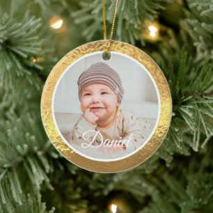 Adorno De Cerámica Marco de oro Primera Navidad del bebé