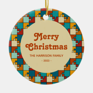 Adorno De Cerámica Marco de rompecabezas de vintage Fotos de la famil