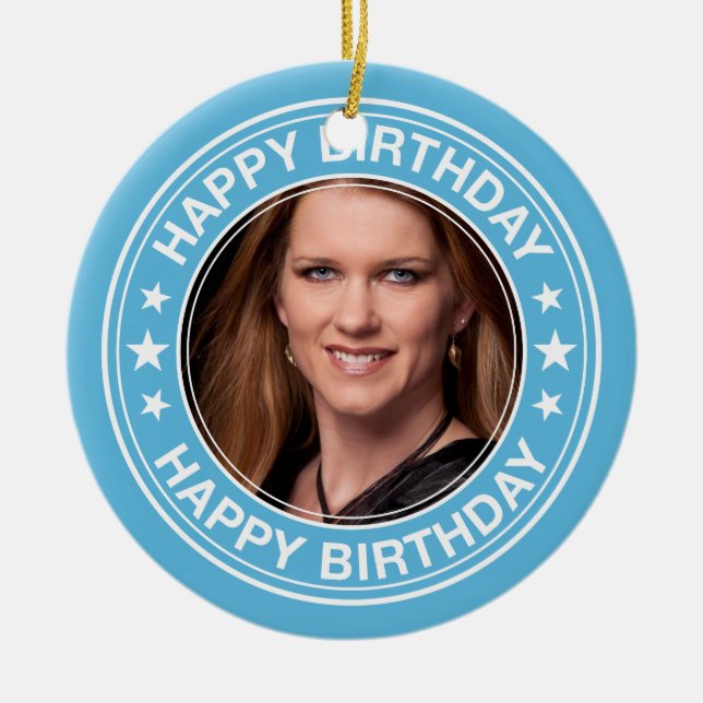 Adorno De Cerámica Marco del feliz cumpleaños en azul (Frente)