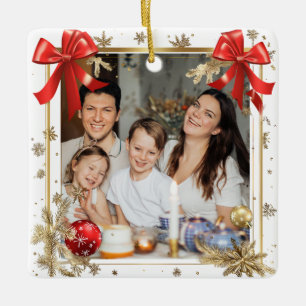 Adorno De Cerámica Marco dorado con foto personalizada Familia año nu