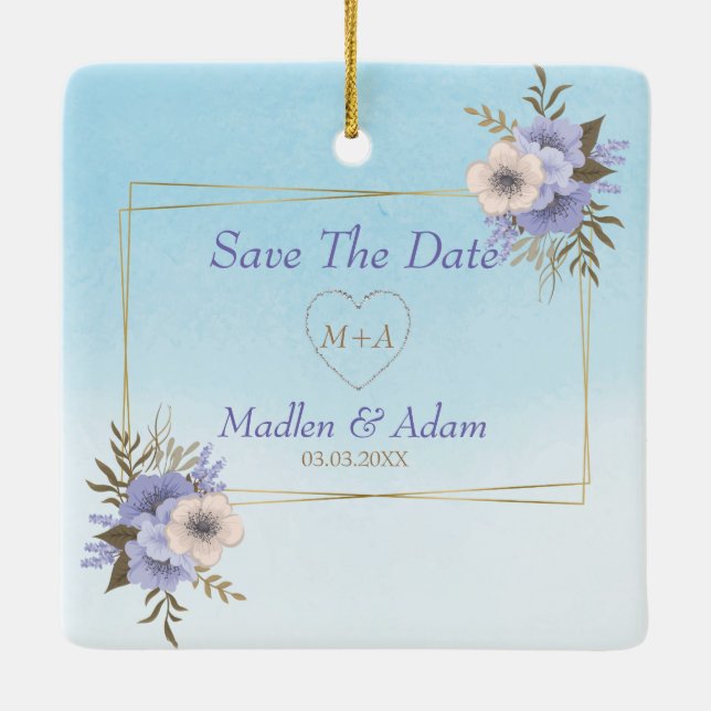 Adorno De Cerámica Marco dorado y ramo (Reverso)