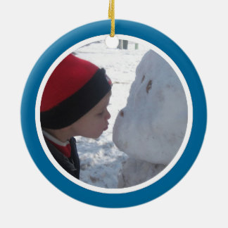 Adorno De Cerámica Marco fotográfico azul y blanco - Dos lados