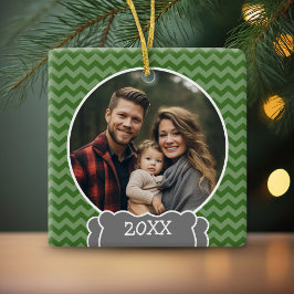 Adorno De Cerámica Marco fotográfico de chevrs verdes con año