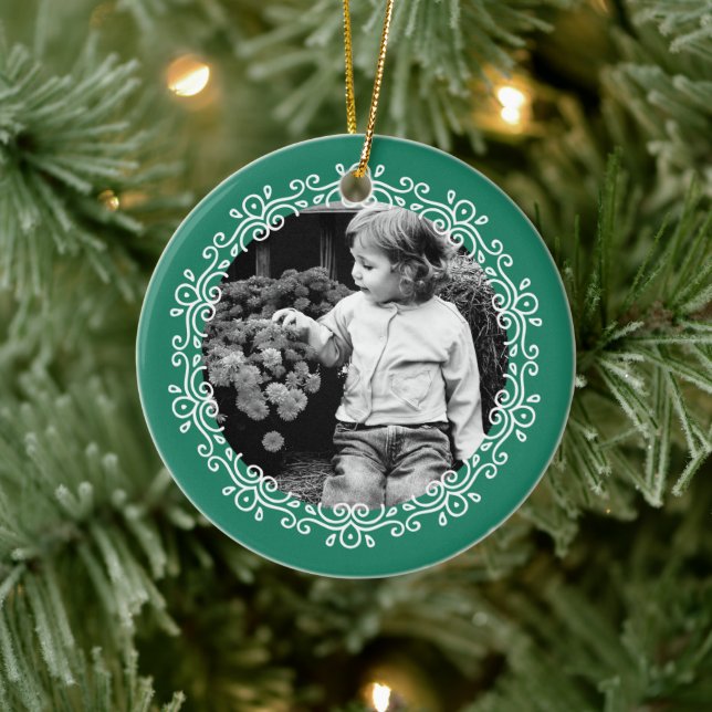 Adorno De Cerámica Marco fotográfico de Jade Green Fancy Swirls (Árbol)