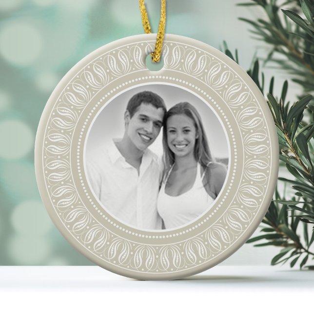 Adorno De Cerámica Marco fotográfico del aniversario del boda (Personalized Photo Ornament)