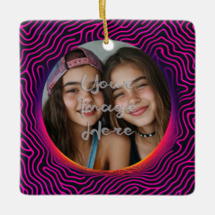 Adorno De Cerámica Marco fotográfico Neon Vaporwave Swirl Personaliza