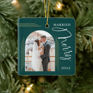 Adorno De Cerámica Marco para arcos de fotos casados y merry