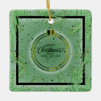 Adorno De Cerámica Marco Retro Navideño Ramas Feliz Navidad